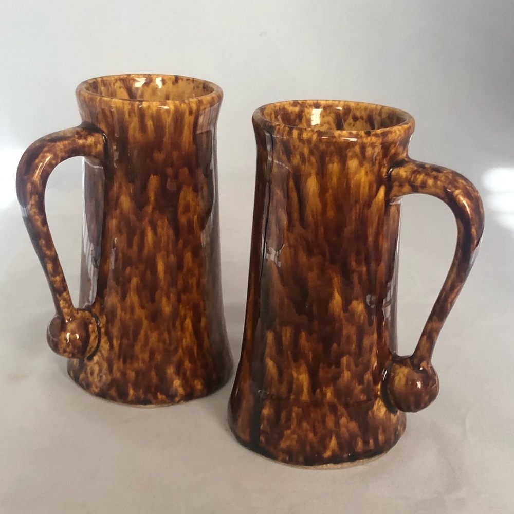 Pair of vintage drip glaze mugs
